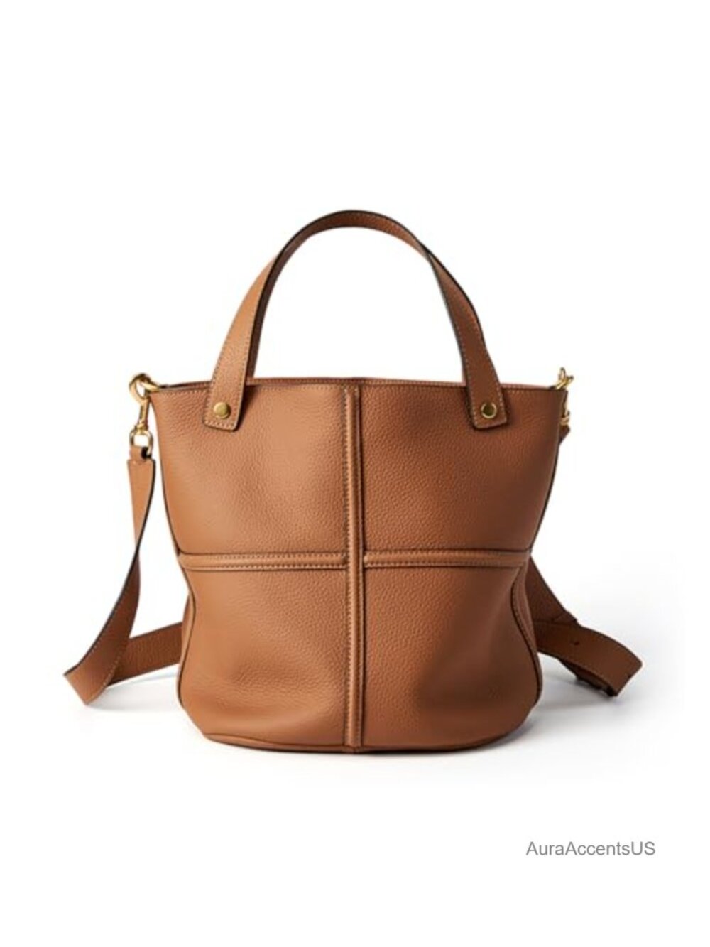 Leather Bucket Crossbody Bag with Adjustable Strap for Women